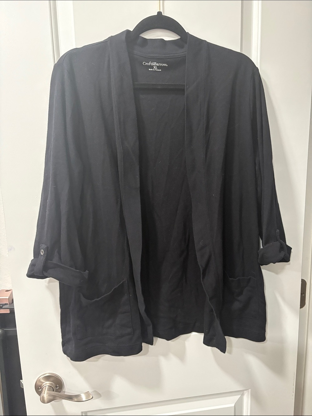 croft & barrow Black Open-Front Lightweight Cardigan with Pockets